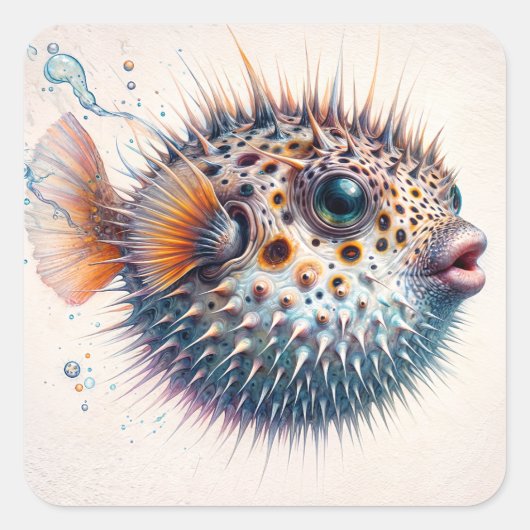 Sticker Carré Cute Pufferfish Sea Life Art (Devant)