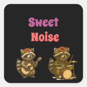 Sticker Carré Cute Raccoon Musique Lover Jouer Guitare & Drum