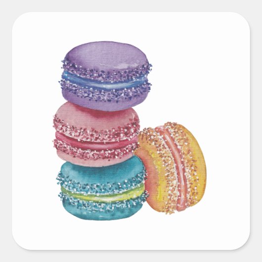 Sticker Carré Cute Rainbow Macaroons In Watercolor (Devant)