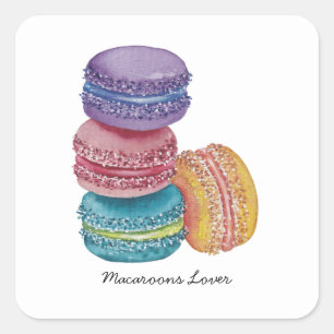 Sticker Carré Cute Rainbow Macaroons In Watercolor