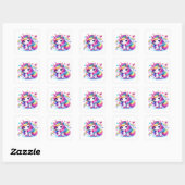Sticker Carré Cute Rainbow Unicorn (Feuille)