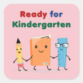 Sticker Carré Cute Ready for Kindergarten School Book (Devant)