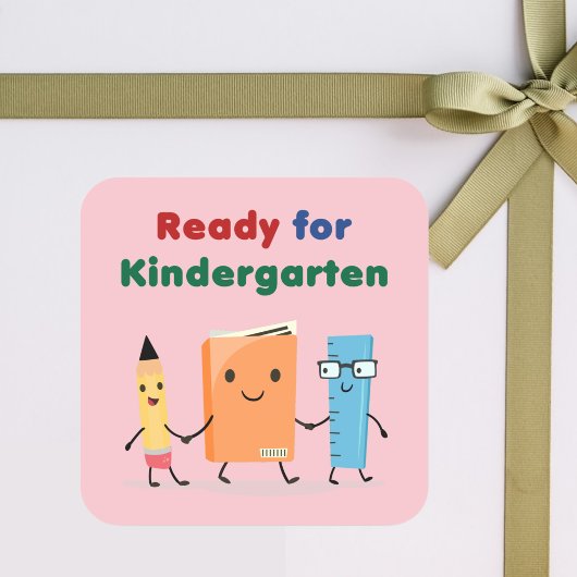 Sticker Carré Cute Ready for Kindergarten School Book