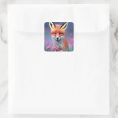Sticker Carré Cute Red Fox Floral Imaginaire Art (Sac)