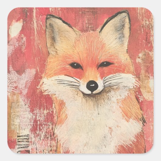 Sticker Carré Cute Red Fox Mixte Media (Devant)