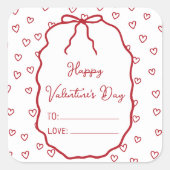 Sticker Carré Cute Red Hearts & Bow Custom Valentine's Day (Devant)