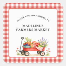 Cute Red Watercolor Farmers Market First Birthday