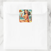 Sticker Carré Cute Retro Bikini Girl (Sac)