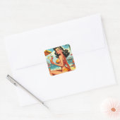 Sticker Carré Cute Retro Bikini Girl (Enveloppe)