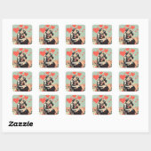 Sticker Carré Cute Retro Couple Kissing Pop Coeurs d'art (Feuille)