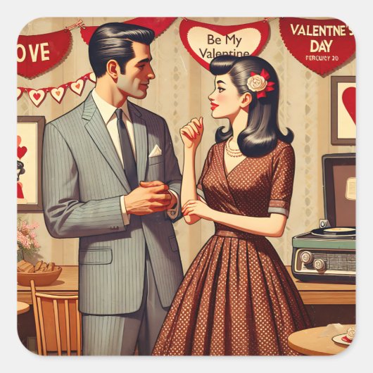 Sticker Carré Cute Retro Couple Valentine's Day (Devant)