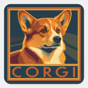 Sticker Carré Cute Retro Pembroke Welsh Corgi