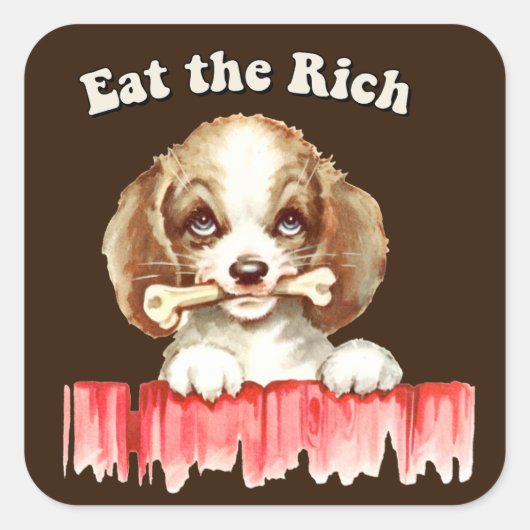 Sticker Carré Cute Retro Puppy - Mange Rich (Devant)