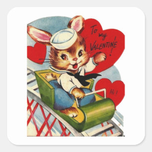 Sticker Carré Cute rétro vintage lapin de Saint Valentin