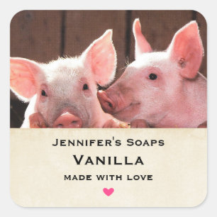 Sticker Carré Cute Rose Piglets Animal Photo Soap Business