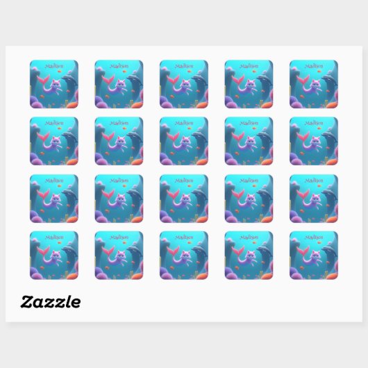Sticker Carré Cute rose Sirène Kitten (Feuille)