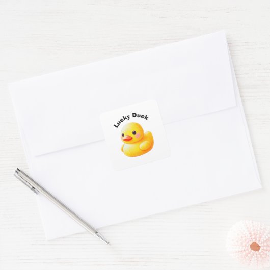 Sticker Carré Cute Rubber Ducky with Customizable Text (Enveloppe)
