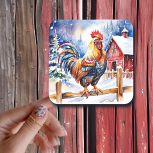 Sticker Carré Cute Russe Rooster Farm à thème Noël