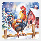 Sticker Carré Cute Russe Rooster Farm à thème Noël (Devant)