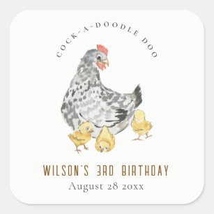 Sticker Carré Cute Rustic Chicken Farm Anniversaire de enfant d'