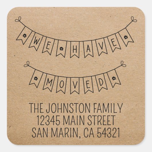 Sticker Carré Cute Rustic Nous Avons Déplacé Coeur Nouveau Accue (Devant)