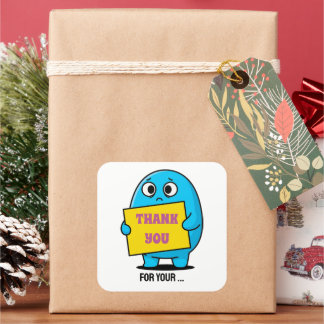 Sticker Carré Cute Sad Blue Character Thank You 