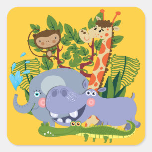 Sticker Carré Cute Safari Animals