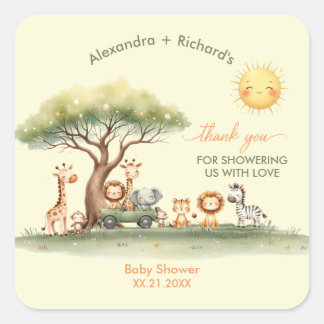 Sticker Carré Cute safari animals gender neutral baby shower