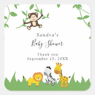 Sticker Carré Cute Safari Baby shower Arrière - plan Jungle Anim