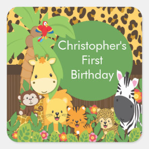 Sticker Carré Cute Safari Jungle Anniversaire