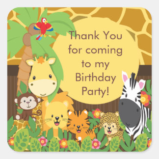 Sticker Carré Cute Safari Jungle Anniversaire
