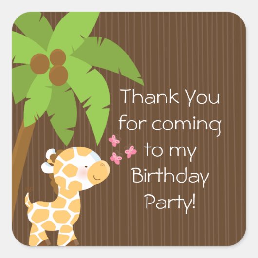 Sticker Carré Cute Safari Jungle Giraffe Anniversaire (Devant)