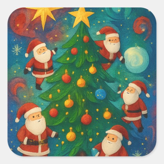 Sticker Carré Cute Santa Claus Christmas Tree Illustration (Devant)