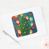 Sticker Carré Cute Santa Claus Christmas Tree Illustration (Enveloppe)