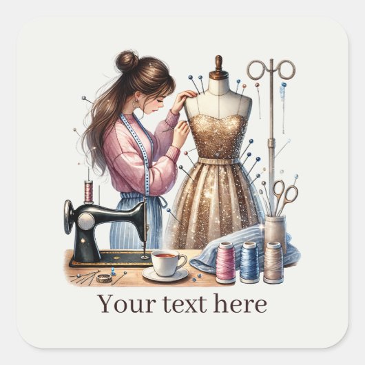 Sticker Carré Cute sewing lovers add text  (Devant)