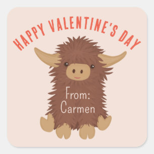 Sticker Carré Cute, shaggy Vache Highland personnalisée Design V