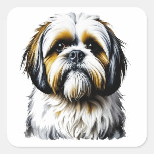 Sticker Carré Cute Shih Tzu Aquarelle style IA art