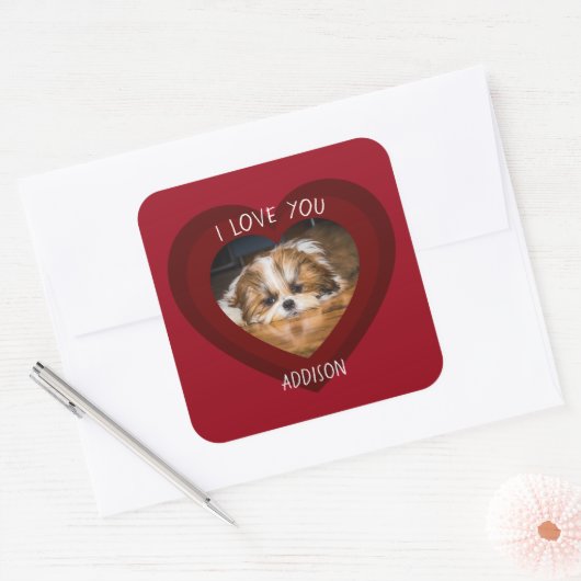 Sticker Carré Cute shih tzu love Saint Valentin (Enveloppe)