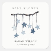 Sticker Carré Cute Simple Aqua Blue Star Mobile Boy Baby shower (Devant)