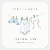 Sticker Carré Cute Simple Baby Clothesline Baby shower Garçon bl (Devant)
