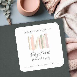Sticker Carré Cute Simple Rose Girl Bookplate Baby shower