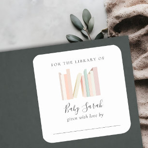 Sticker Carré Cute Simple Rose Girl Bookplate Baby shower
