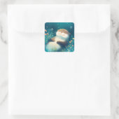 Sticker Carré Cute Sleeping Sea Otter Underwater with Bubbles (Sac)