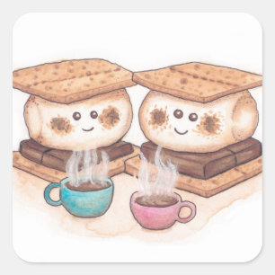 Sticker Carré Cute S'mores Couple Coffee Date