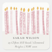 Sticker Carré Cute Soft Pastel Rose Aquarelle Bougies Adresse (Devant)