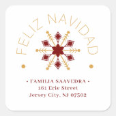 Sticker Carré Cute Sophisticated Gold & Red Snowflake Christmas  (Devant)