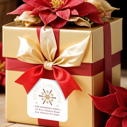 Sticker Carré Cute Sophisticated Gold & Red Snowflake Winter