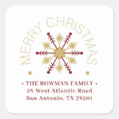 Sticker Carré Cute Sophisticated Gold & Red Snowflake Winter (Devant)