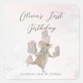 Sticker Carré Cute souris avec cadeaux de Noël (Devant)