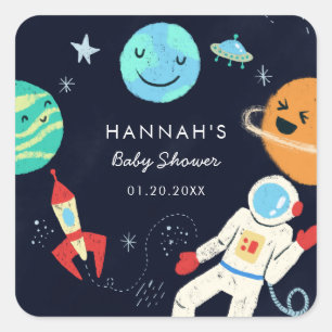 Sticker Carré Cute Space Theme Boy Baby shower Favoriser